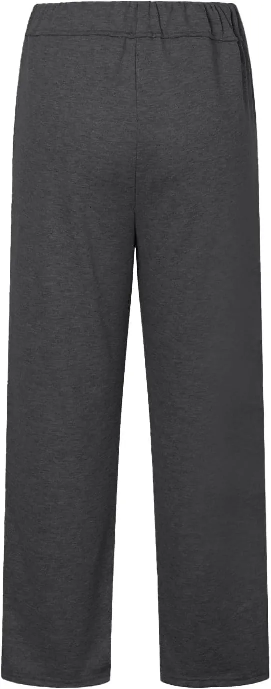 Straight Leg Sweatpants for Women Fleece Wide Leg Drawstring Trousers High Waisted Athletic Joggers with Pockets