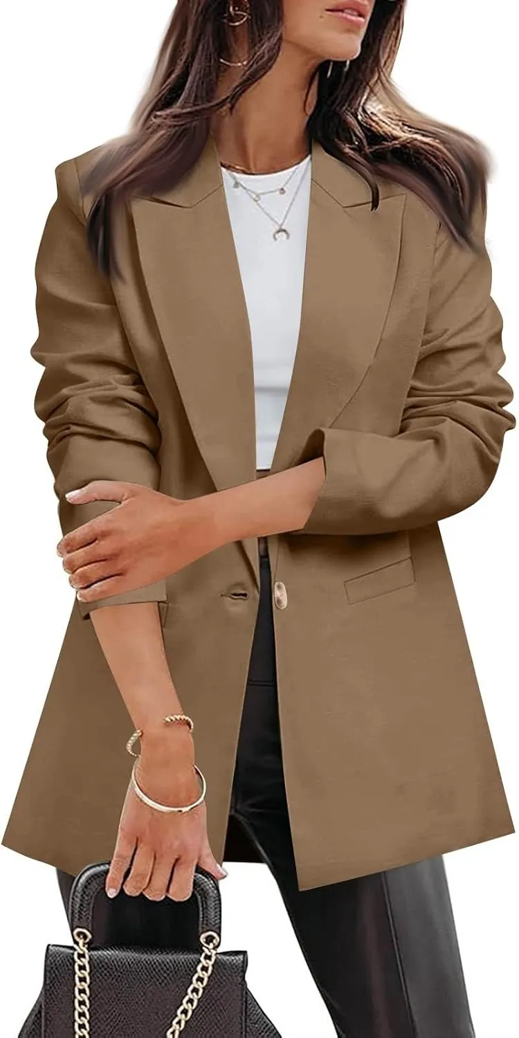 Summer Blazers for Women Lightweight Long Sleeve Lapel Single Breasted Suit Jacket Business Casual Outfit with Pocket