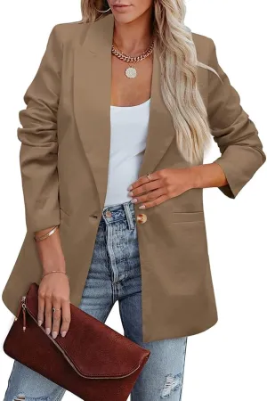 Summer Blazers for Women Lightweight Long Sleeve Lapel Single Breasted Suit Jacket Business Casual Outfit with Pocket