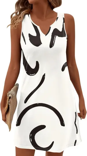 Summer Dresses for Women 2025 Casual V Neck Sleeveless Sundresses Color Block Tank Dresses with Pockets