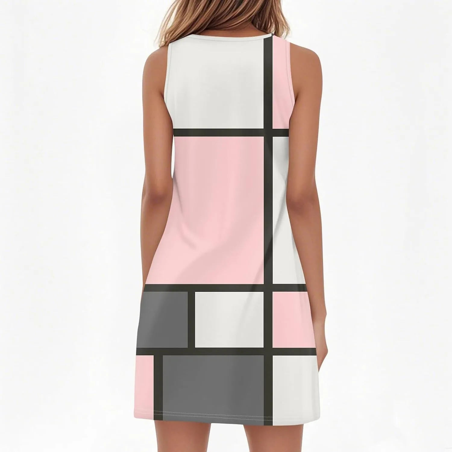 Summer Dresses for Women 2025 Casual V Neck Sleeveless Sundresses Color Block Tank Dresses with Pockets