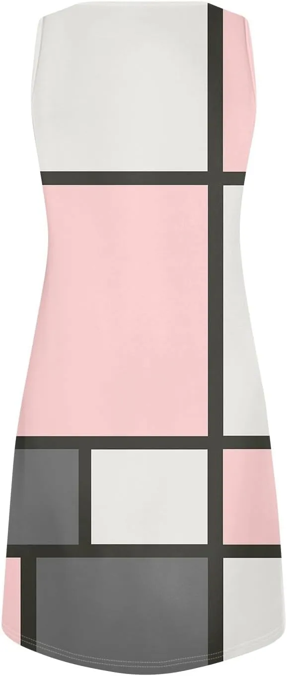 Summer Dresses for Women 2025 Casual V Neck Sleeveless Sundresses Color Block Tank Dresses with Pockets