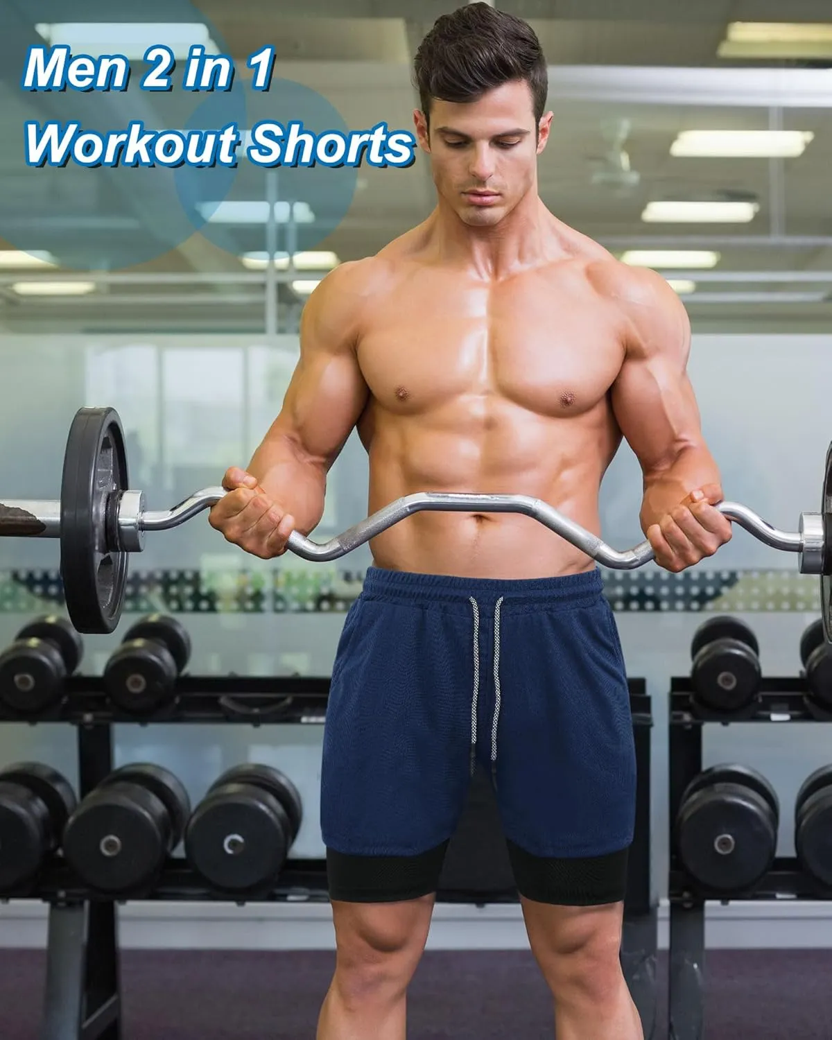 Sureio 6 Pcs Men's 2 in 1 Workout Running Shorts 5" Athletic Gym Shorts with Liner Quick Dry Shorts with Pockets Towel Loop