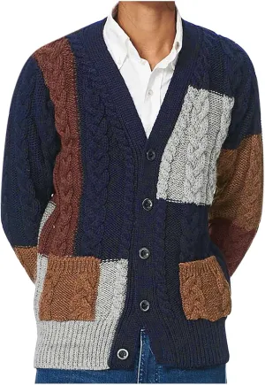 Sweaters for Men,Men's V Neck Button Down Knitted Cardigan Sweater Casual Long Sleeve Contrast Knitwear
