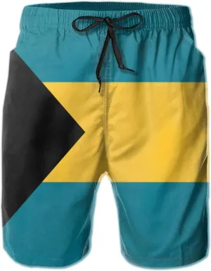 Swim Shorts Mens Beach Shorts Flag of The Bahamas 3D Printed Swim Trunks Quick Dry Surf Bathing Suit