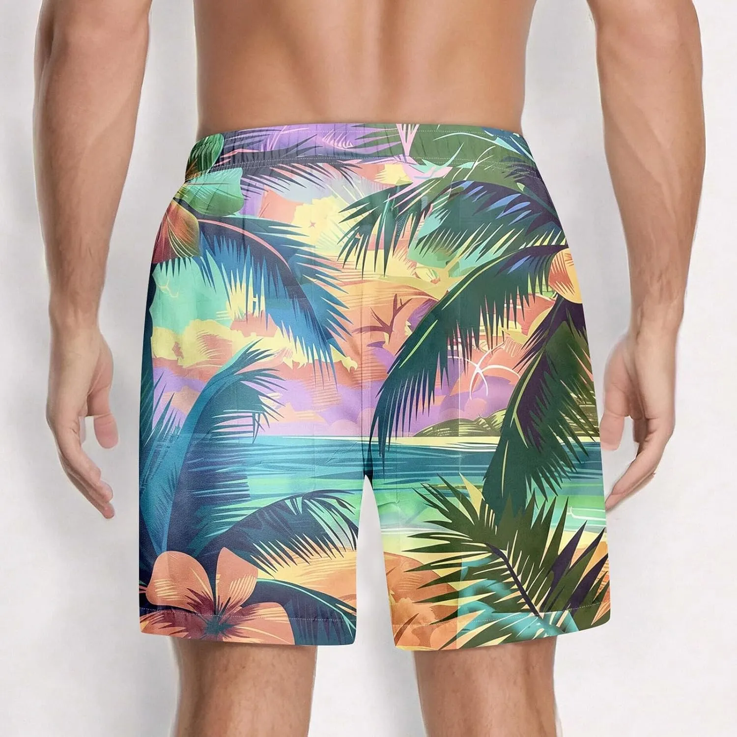 Swimming Trunks for Men Mens Gym Shorts 5 Inch Graphic Surf Printed Hawaiian Exercise Fashion Swimwear Cycling Baggy