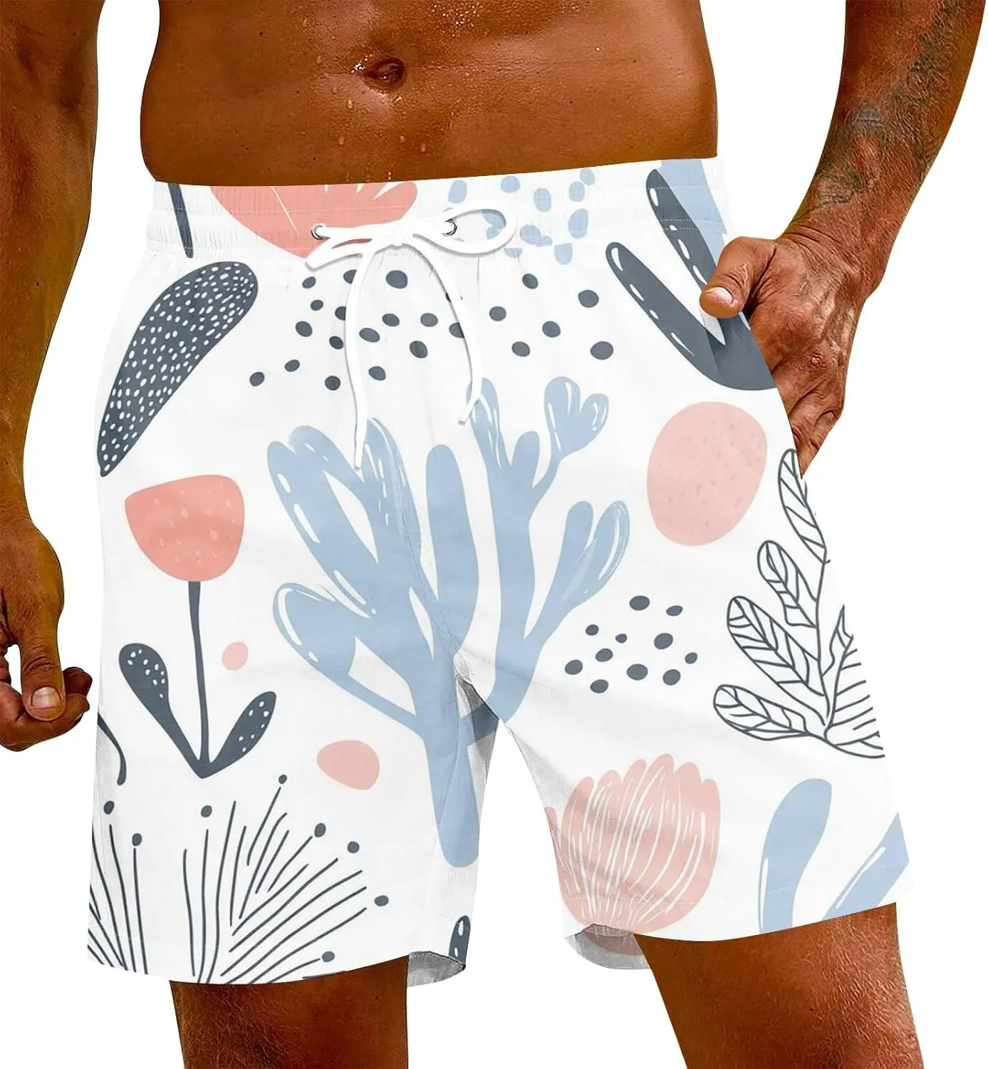 Swimming Trunks for Men Mens Gym Shorts 5 Inch Graphic Surf Printed Hawaiian Exercise Fashion Swimwear Cycling Baggy
