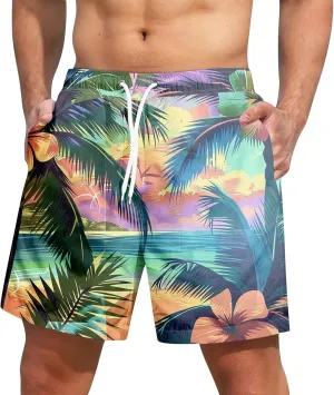 Swimming Trunks for Men Mens Gym Shorts 5 Inch Graphic Surf Printed Hawaiian Exercise Fashion Swimwear Cycling Baggy