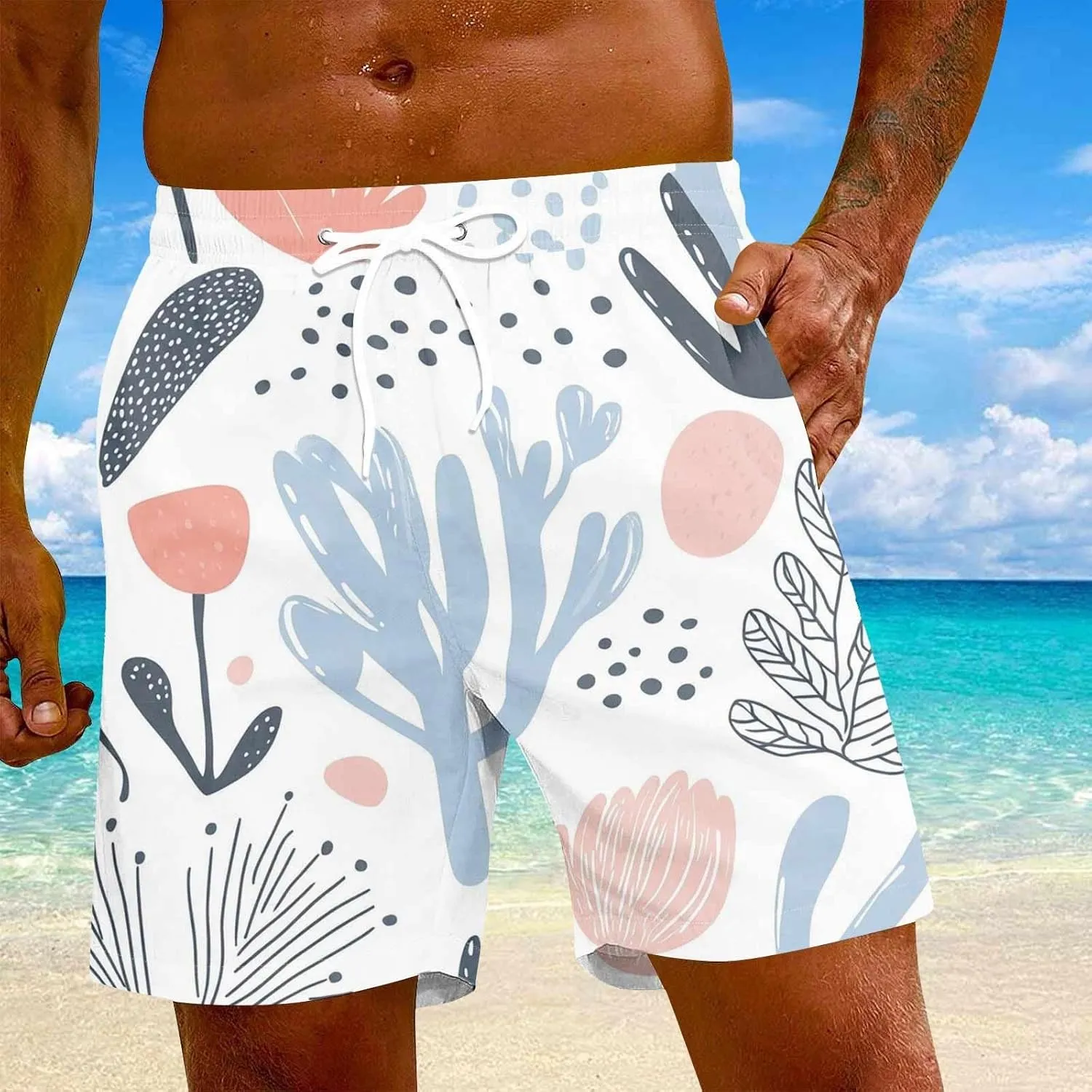 Swimming Trunks for Men Mens Gym Shorts 5 Inch Graphic Surf Printed Hawaiian Exercise Fashion Swimwear Cycling Baggy