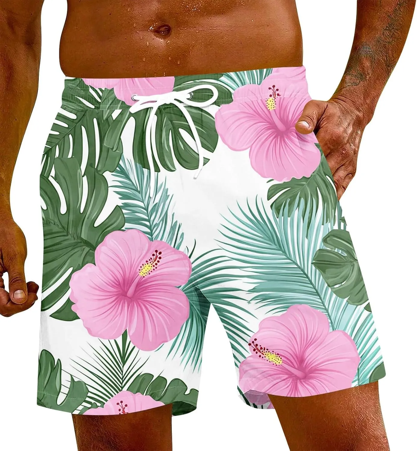 Swimming Trunks for Men Mens Gym Shorts 5 Inch Graphic Surf Printed Hawaiian Exercise Fashion Swimwear Cycling Baggy
