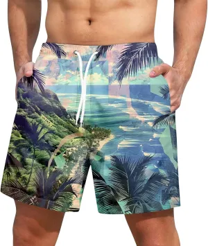 Swimming Trunks for Men Mens Gym Shorts 5 Inch Graphic Surf Printed Hawaiian Exercise Fashion Swimwear Cycling Baggy