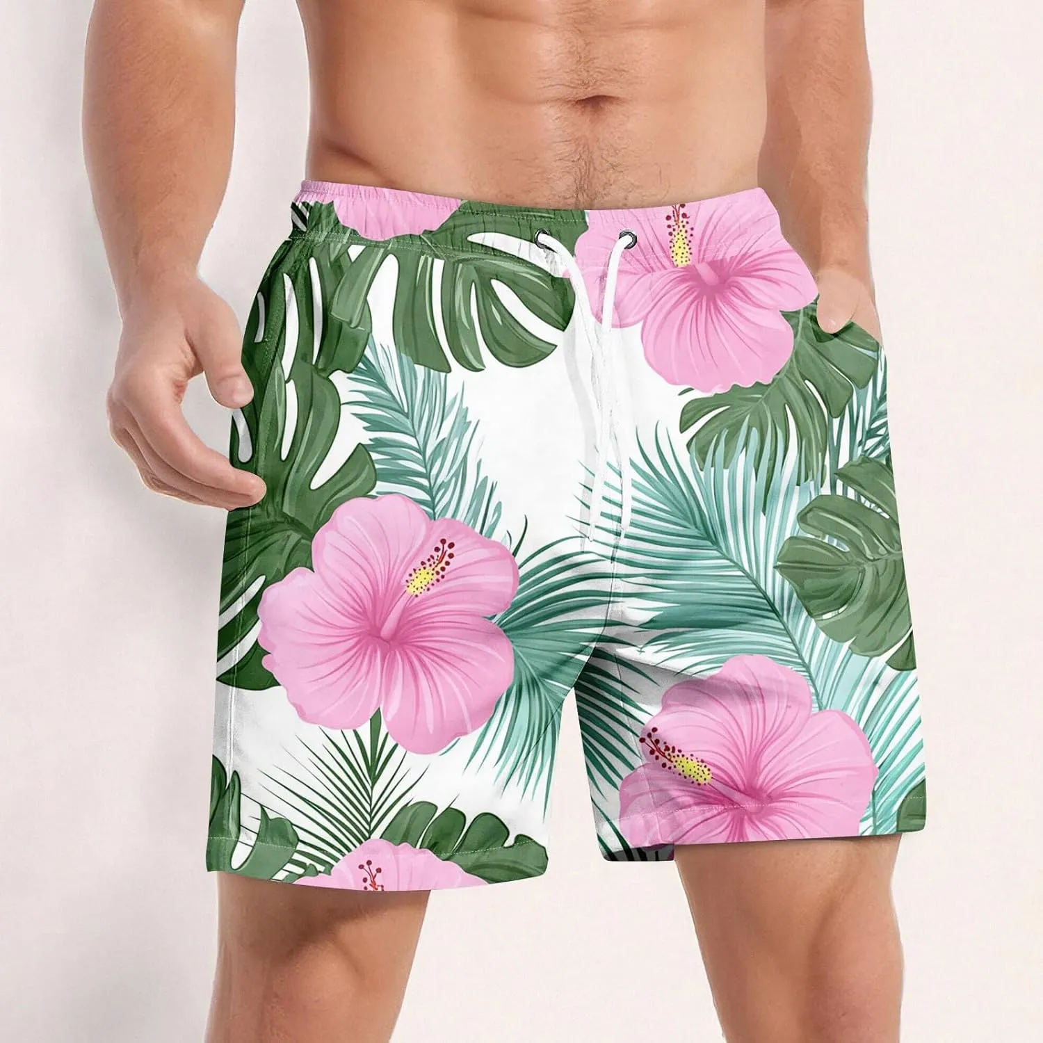 Swimming Trunks for Men Mens Gym Shorts 5 Inch Graphic Surf Printed Hawaiian Exercise Fashion Swimwear Cycling Baggy