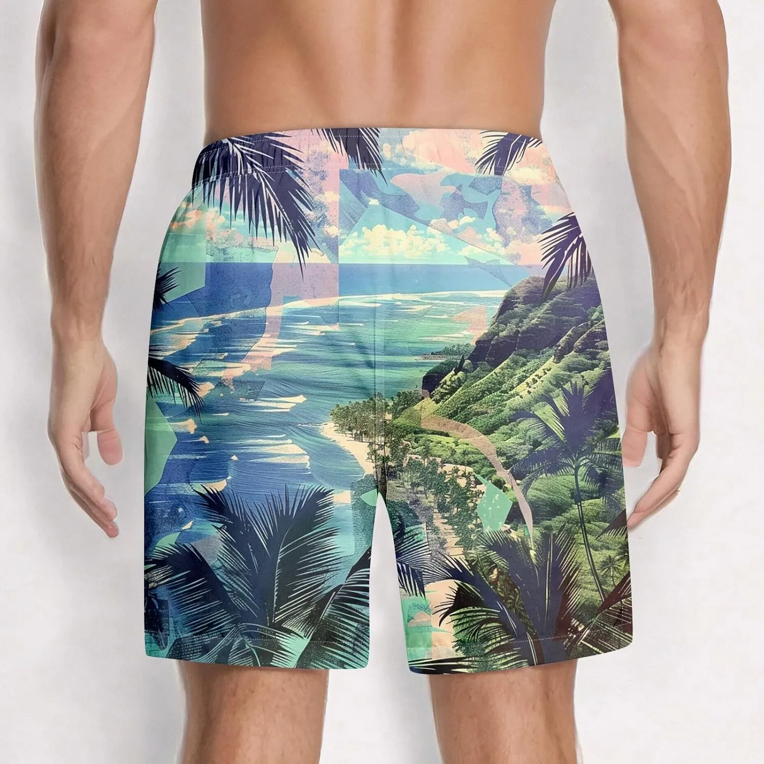 Swimming Trunks for Men Mens Gym Shorts 5 Inch Graphic Surf Printed Hawaiian Exercise Fashion Swimwear Cycling Baggy