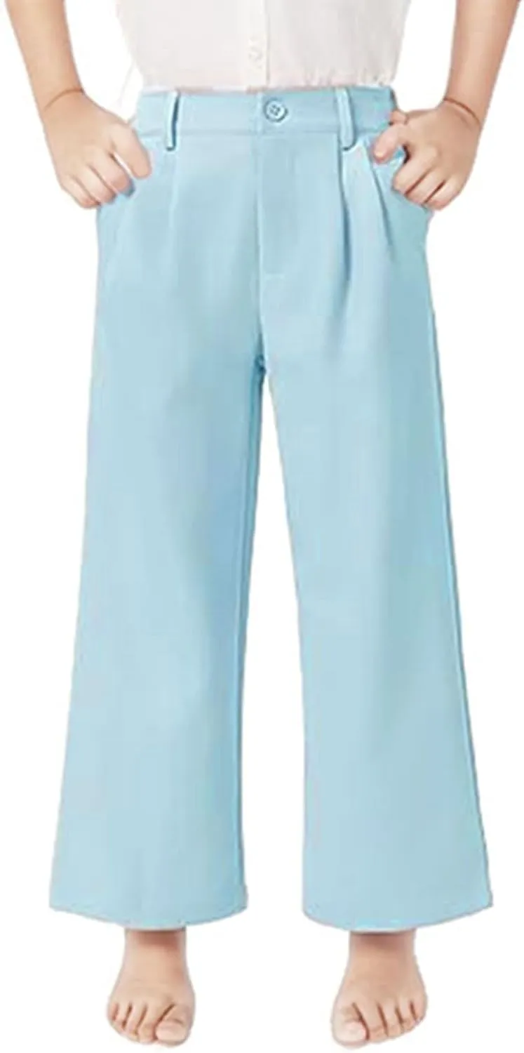 Teen Girls Dress Pants Pull On Relaxed Fit Trousers Straight Leg High Waisted Loose Fit Solid Color Pants with Pockets