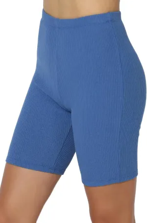 TheMogan Women's Compression Ribbed Seamless High Waist Biker Shorts Short Leggings