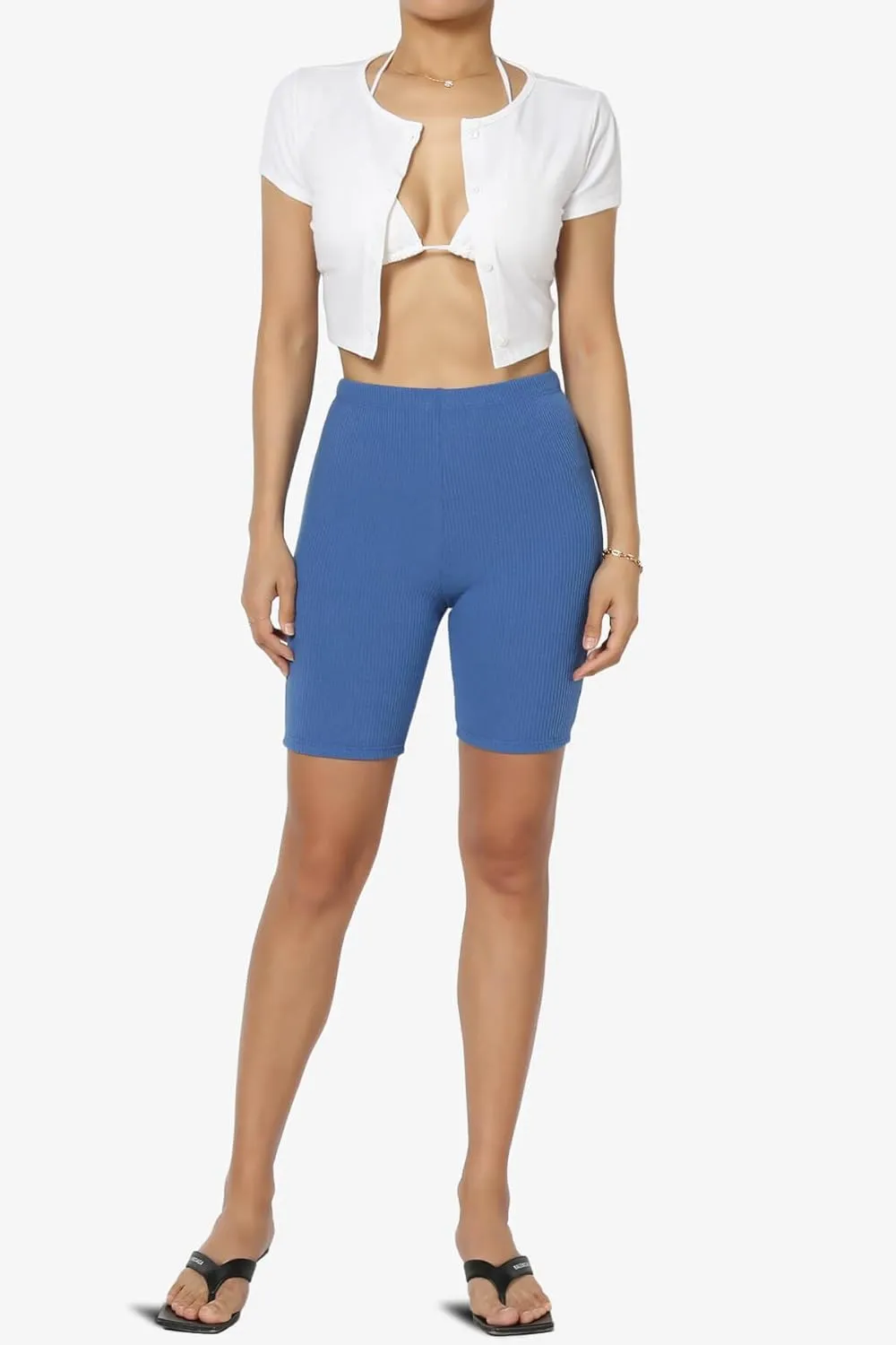 TheMogan Women's Compression Ribbed Seamless High Waist Biker Shorts Short Leggings