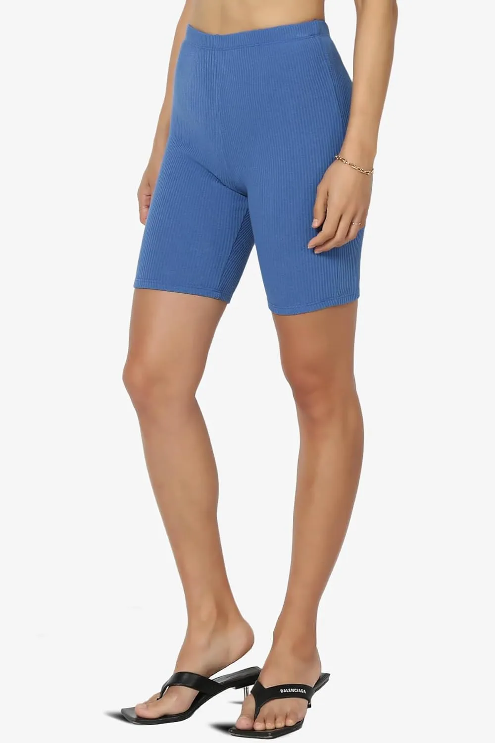 TheMogan Women's Compression Ribbed Seamless High Waist Biker Shorts Short Leggings