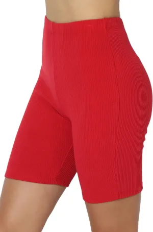 TheMogan Women's Compression Ribbed Seamless High Waist Biker Shorts Short Leggings