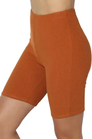 TheMogan Women's Compression Ribbed Seamless High Waist Biker Shorts Short Leggings