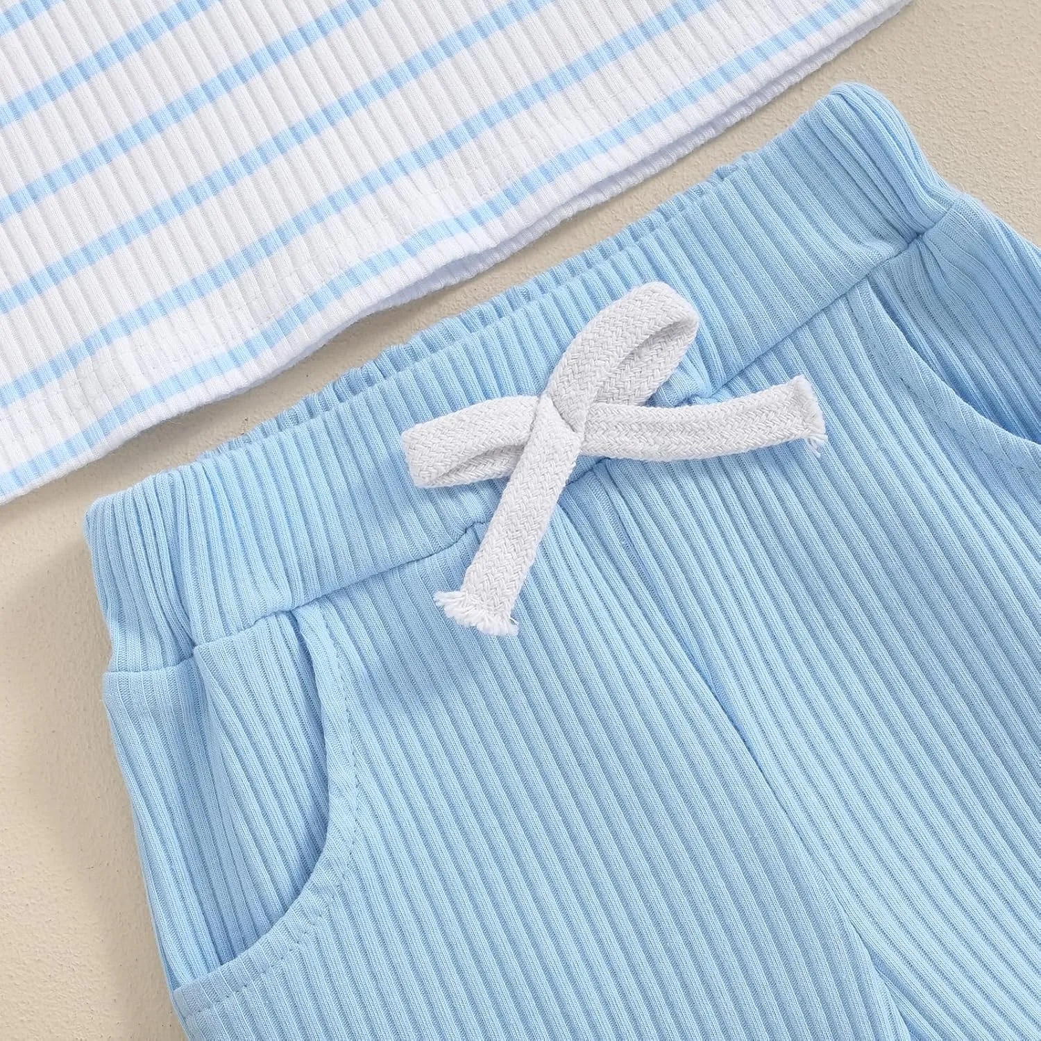 Toddler Baby Boy Girls Summer Clothes Ribbed Sleeveless Striped Tank Tops Solid Color Shorts Set 2Pcs Casual Outfits