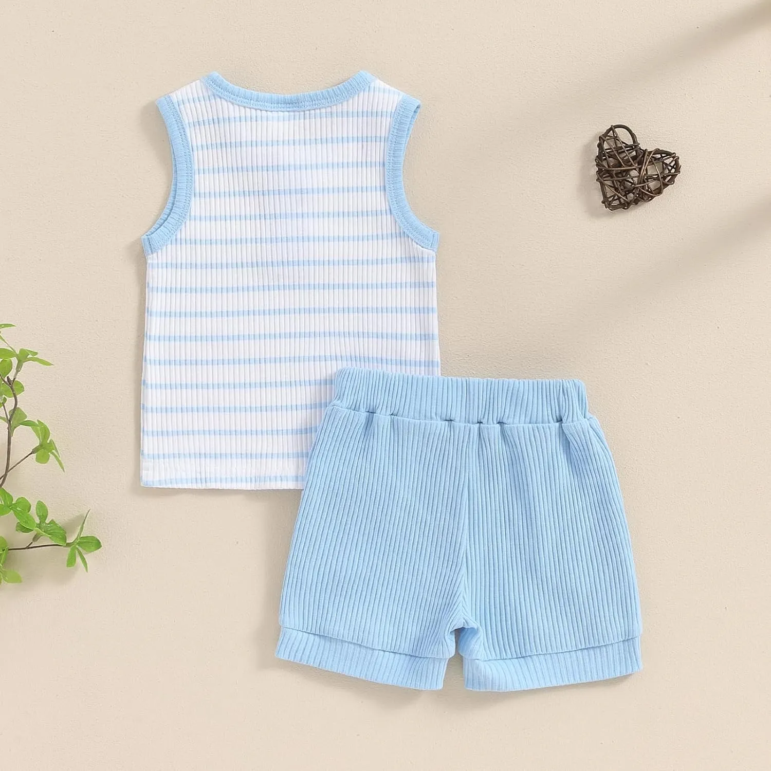 Toddler Baby Boy Girls Summer Clothes Ribbed Sleeveless Striped Tank Tops Solid Color Shorts Set 2Pcs Casual Outfits