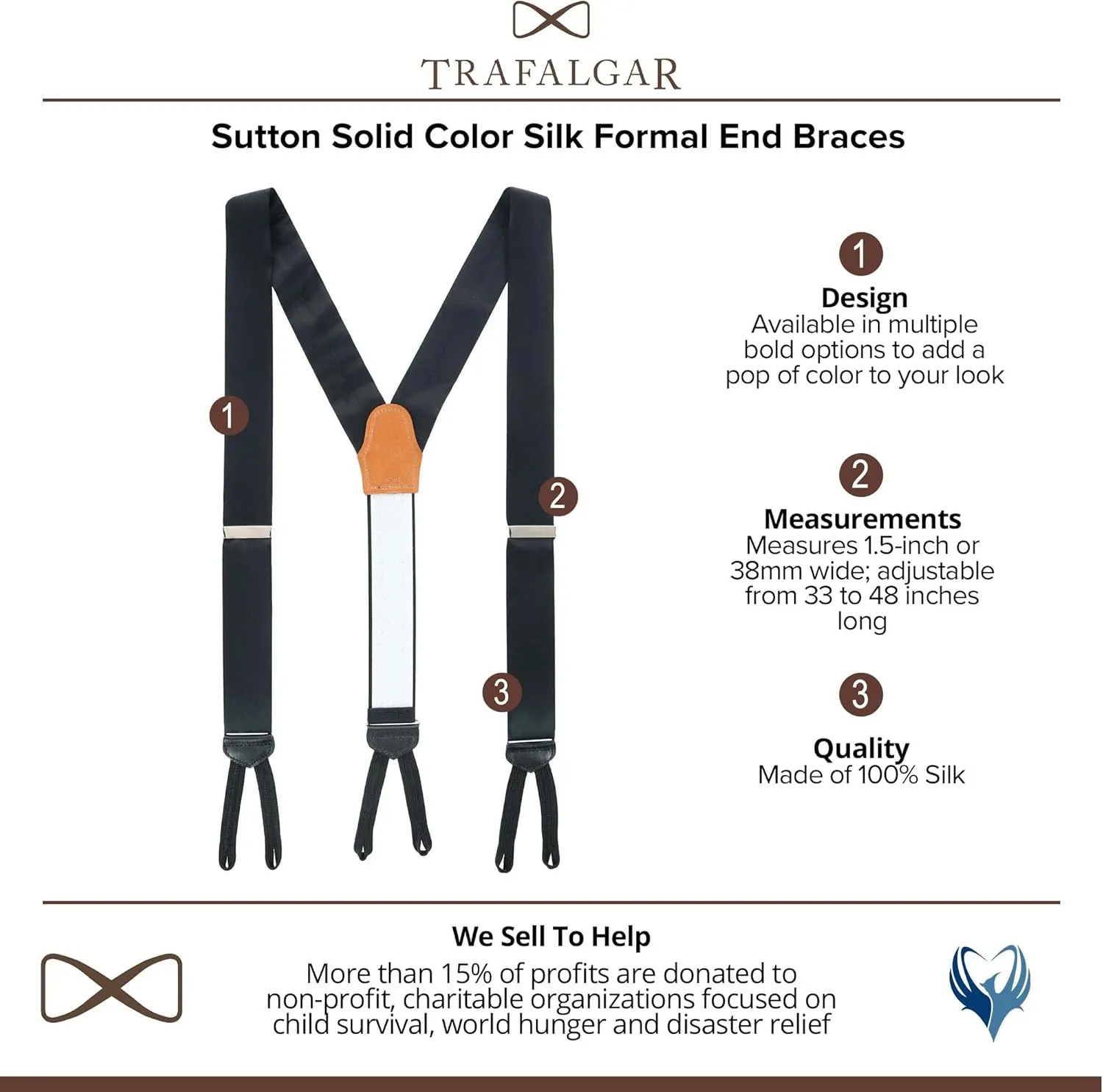 Trafalgar Men's Sutton Solid Color Silk Formal End Braces (Suspenders)