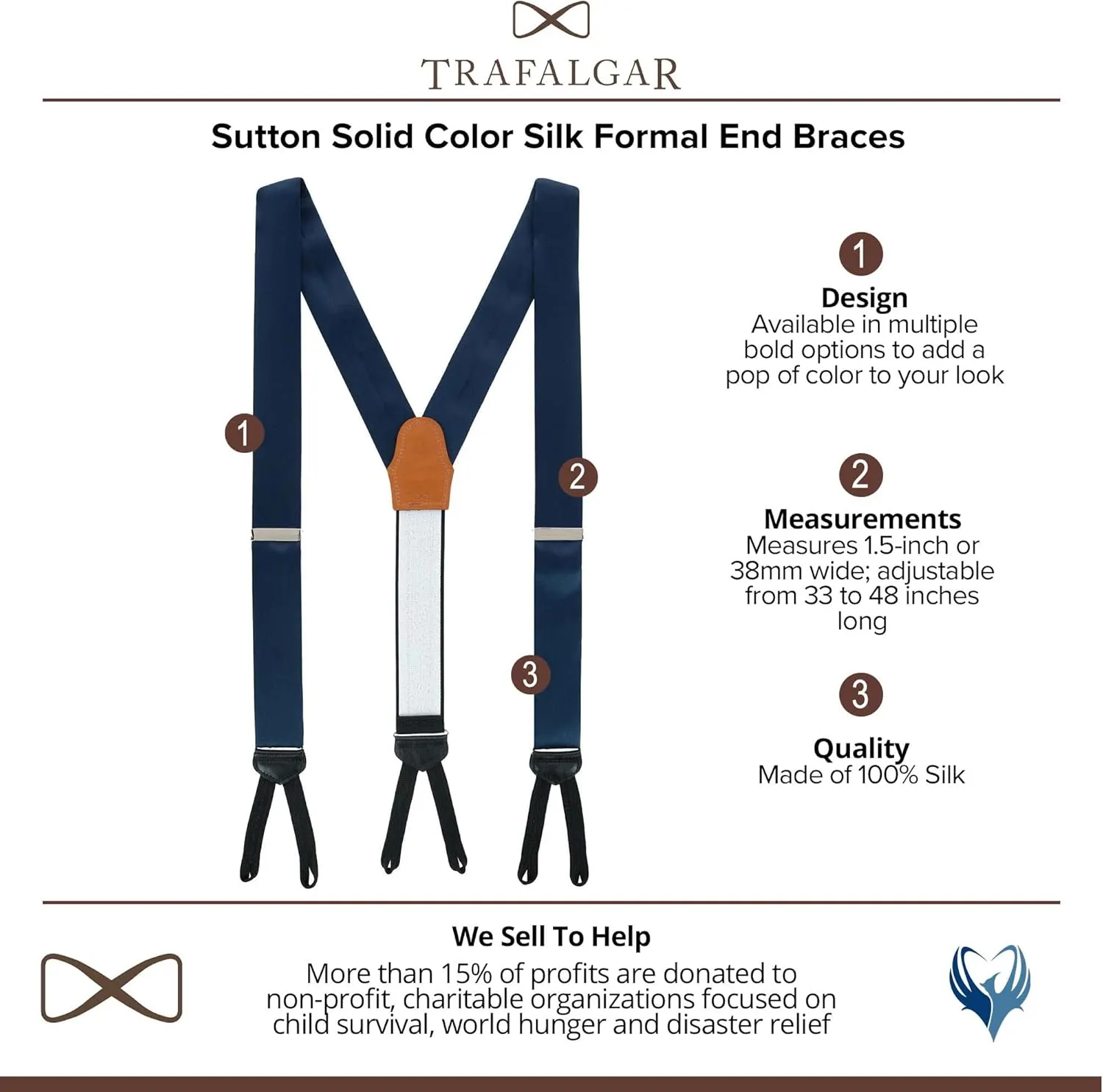 Trafalgar Men's Sutton Solid Color Silk Formal End Braces (Suspenders)