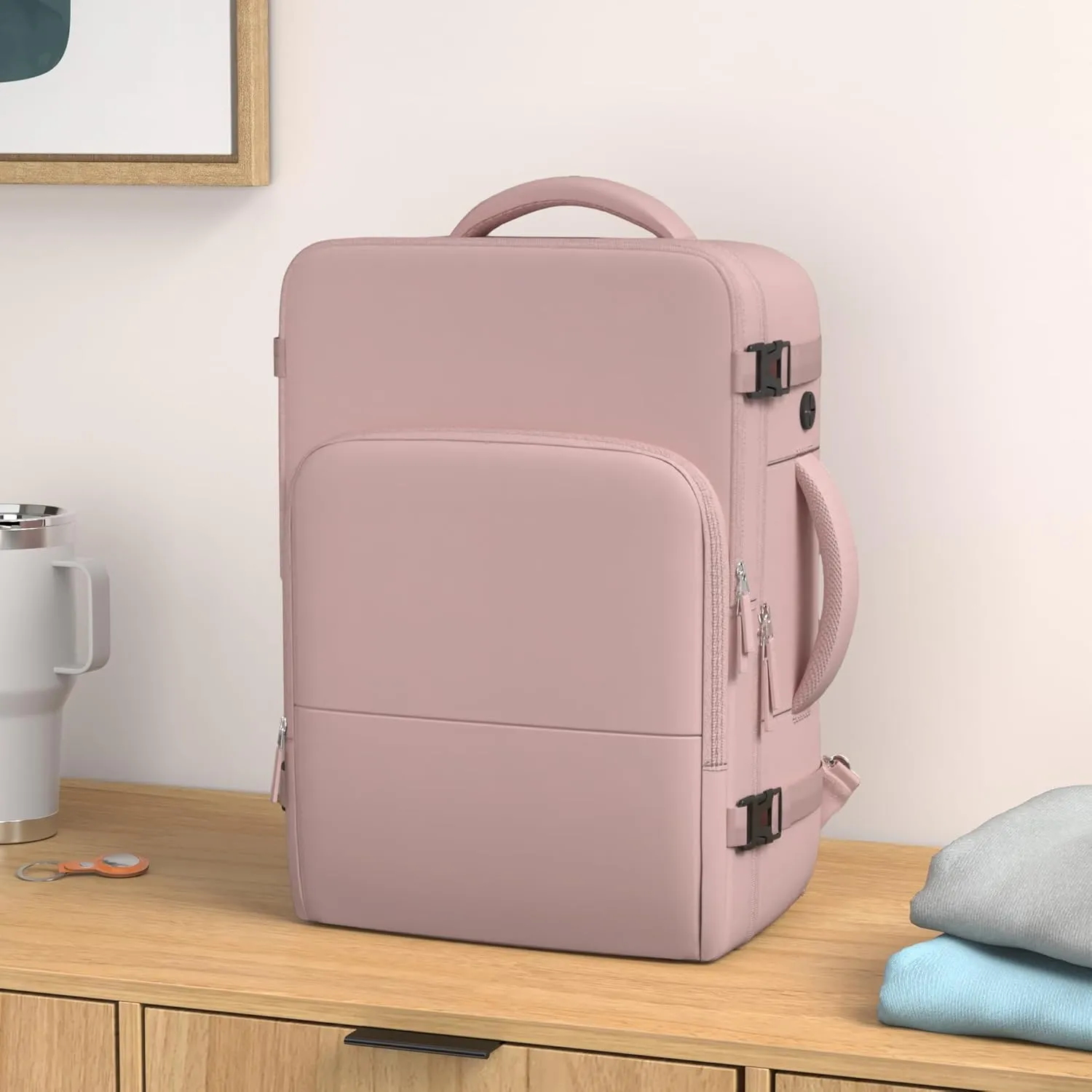 Travel Backpack for Women Men, TSA Friendly Carry-on Backpack Airline Approved, Personal Item Bag on Airplanes, Travel Essentials Must Haves, Pink