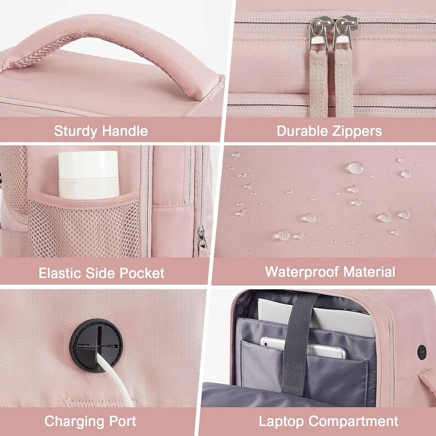 Travel Backpack for Women Men, TSA Friendly Carry-on Backpack Airline Approved, Personal Item Bag on Airplanes, Travel Essentials Must Haves, Pink