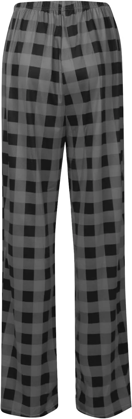 TWGONE Women's Pajamas Pants Casual Loose Comfy Wide Leg Plaid Pants Sleep Bell Bottom Lounge Cute Pajama Pants