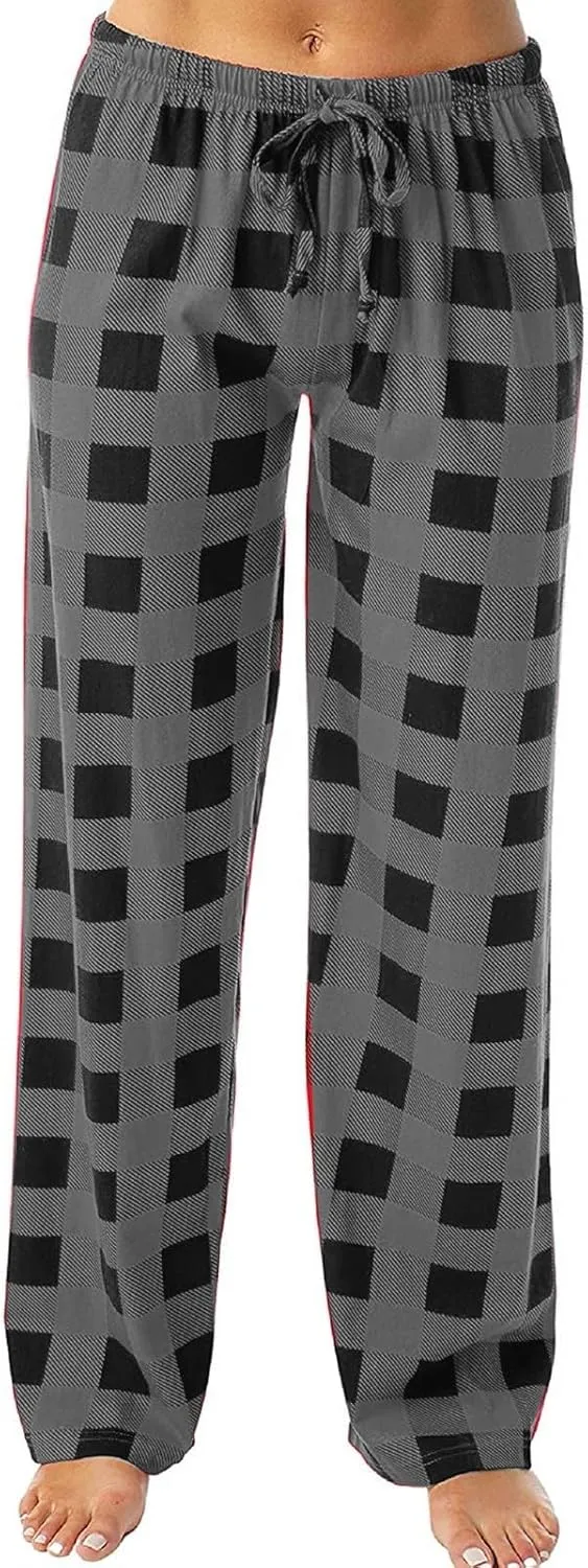 TWGONE Women's Pajamas Pants Casual Loose Comfy Wide Leg Plaid Pants Sleep Bell Bottom Lounge Cute Pajama Pants