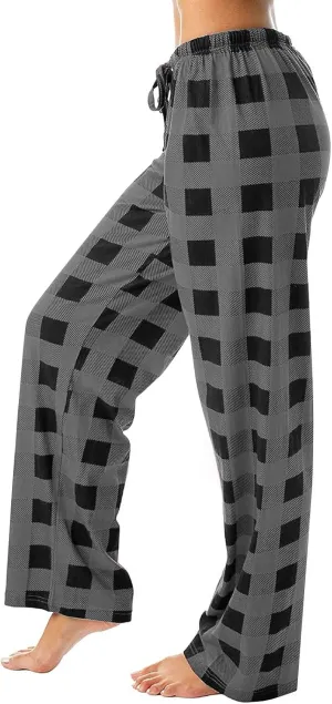 TWGONE Women's Pajamas Pants Casual Loose Comfy Wide Leg Plaid Pants Sleep Bell Bottom Lounge Cute Pajama Pants