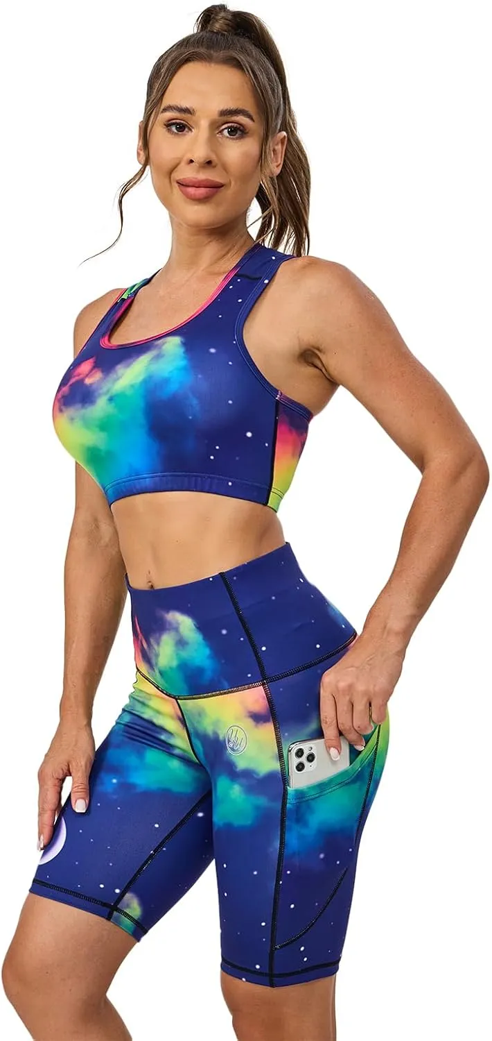 UIUO-UIPEU High Waisted Biker Shorts for Women Workout Athletic Leggings Running Printed Yoga Shorts