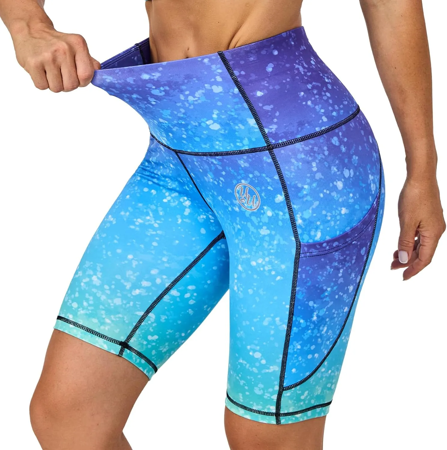 UIUO-UIPEU High Waisted Biker Shorts for Women Workout Athletic Leggings Running Printed Yoga Shorts