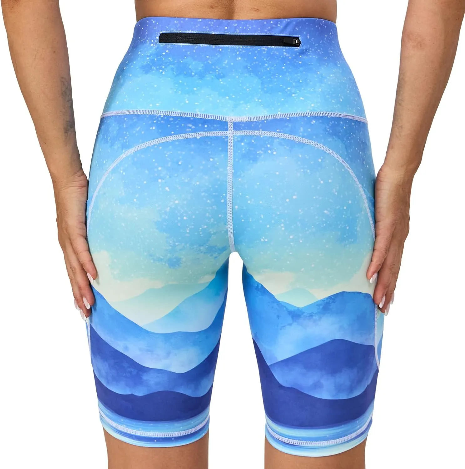UIUO-UIPEU High Waisted Biker Shorts for Women Workout Athletic Leggings Running Printed Yoga Shorts