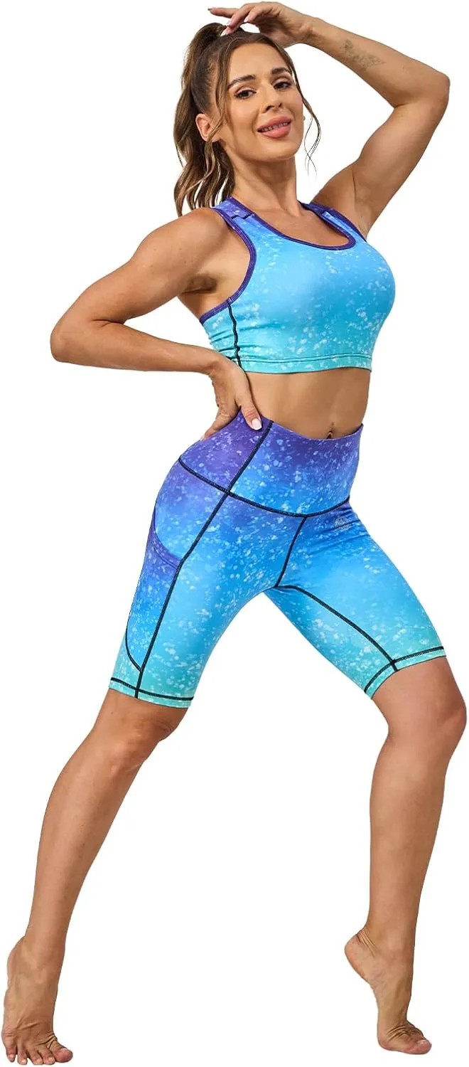 UIUO-UIPEU High Waisted Biker Shorts for Women Workout Athletic Leggings Running Printed Yoga Shorts
