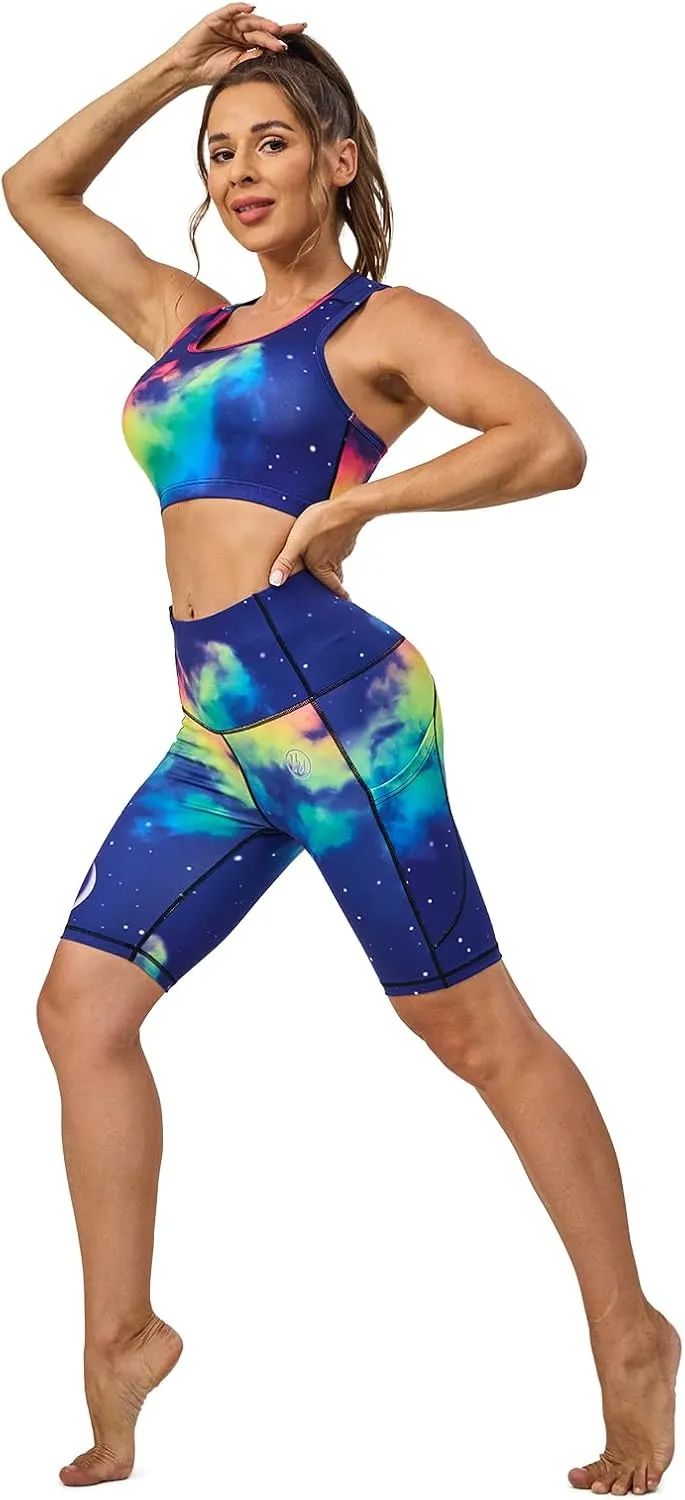 UIUO-UIPEU High Waisted Biker Shorts for Women Workout Athletic Leggings Running Printed Yoga Shorts