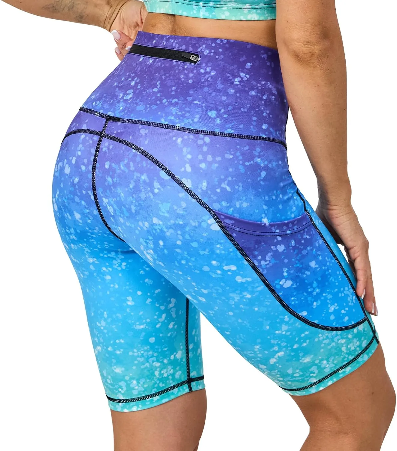 UIUO-UIPEU High Waisted Biker Shorts for Women Workout Athletic Leggings Running Printed Yoga Shorts