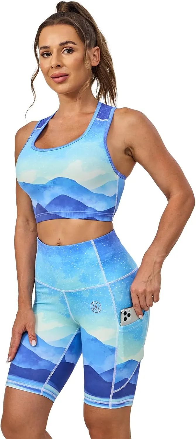UIUO-UIPEU High Waisted Biker Shorts for Women Workout Athletic Leggings Running Printed Yoga Shorts