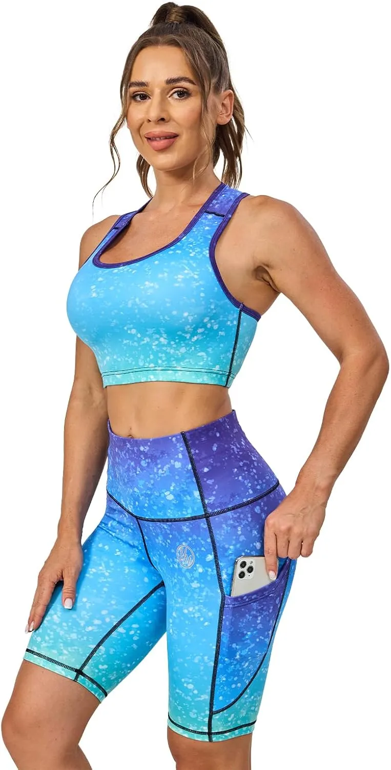 UIUO-UIPEU High Waisted Biker Shorts for Women Workout Athletic Leggings Running Printed Yoga Shorts
