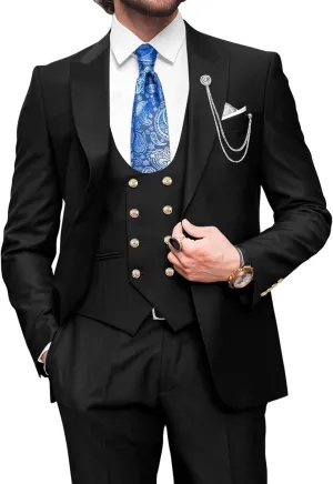 Wangyue Mens 3 Piece Suit Slim Fit Suits for Men Double Breasted Suit Men Wedding Prom Suits
