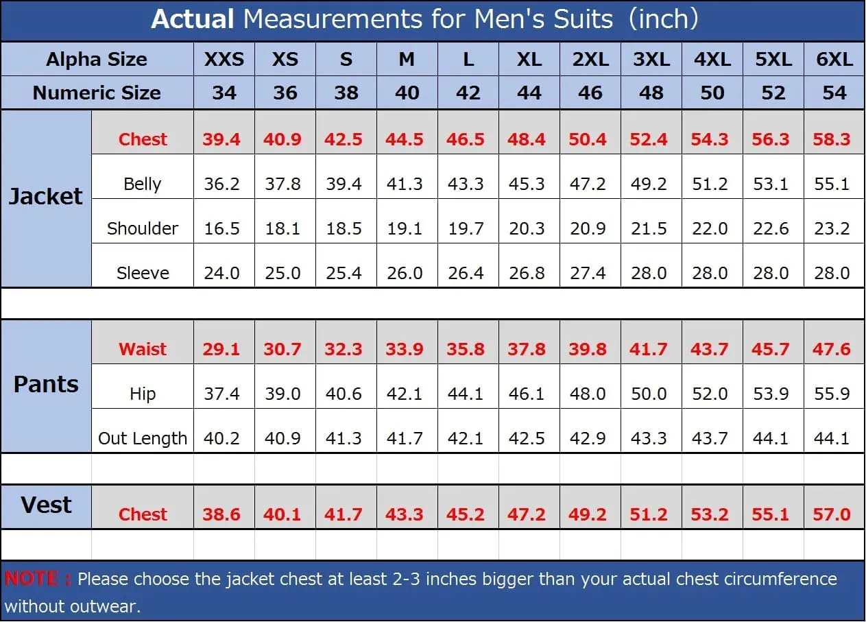 Wangyue Men's Tuxedo Suit 3 Piece Slim Fit Formal Suit for Men Tuxedo for Men Wedding Party Dinner Prom