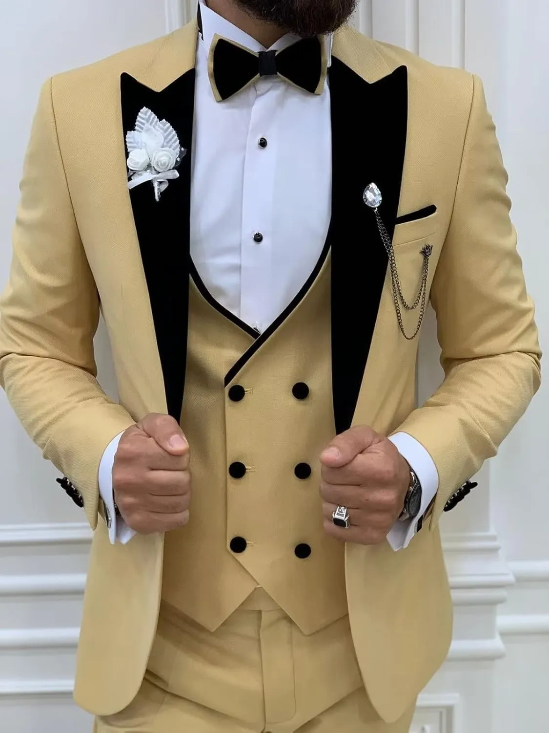Wangyue Men's Tuxedo Suit 3 Piece Slim Fit Formal Suit for Men Tuxedo for Men Wedding Party Dinner Prom