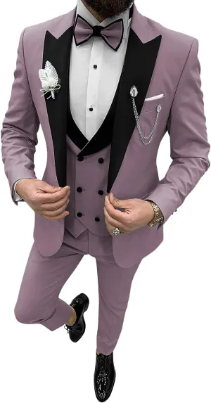 Wangyue Men's Tuxedo Suit 3 Piece Slim Fit Formal Suit for Men Tuxedo for Men Wedding Party Dinner Prom