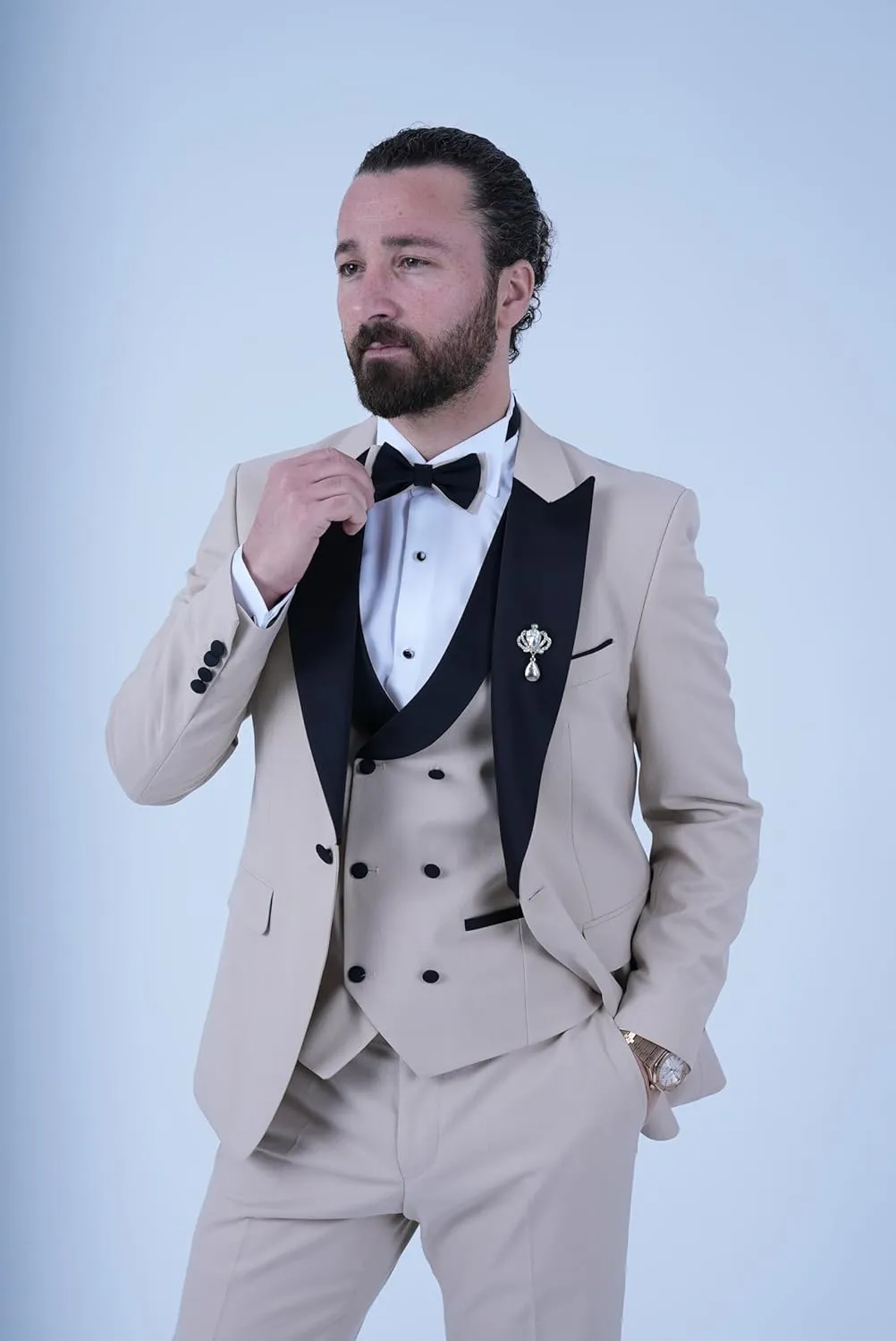 Wangyue Men's Tuxedo Suit 3 Piece Slim Fit Formal Suit for Men Tuxedo for Men Wedding Party Dinner Prom
