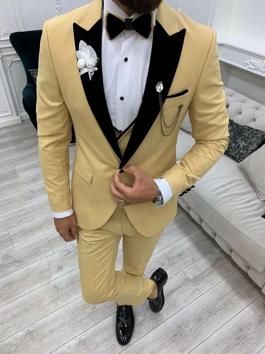 Wangyue Men's Tuxedo Suit 3 Piece Slim Fit Formal Suit for Men Tuxedo for Men Wedding Party Dinner Prom