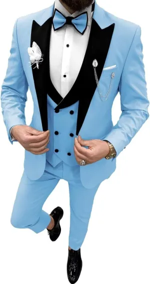 Wangyue Mens Tuxedo Suit Set 3 Piece Wedding Tuxedos for Men Slim Fit Prom Suits Double Breasted Groom Tux with Bow Tie