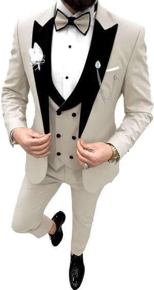 Wangyue Mens Tuxedo Suit Set 3 Piece Wedding Tuxedos for Men Slim Fit Prom Suits Double Breasted Groom Tux with Bow Tie