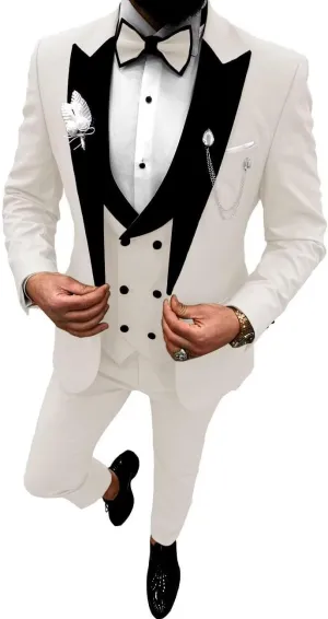 Wangyue Mens Tuxedo Suit Set 3 Piece Wedding Tuxedos for Men Slim Fit Prom Suits Double Breasted Groom Tux with Bow Tie