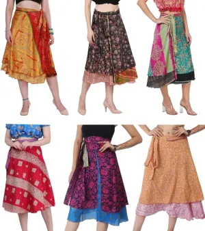 Wevez® Pack of 3 Pcs Original Two Layer Printed Wrap Around Skirts (Midi Length)